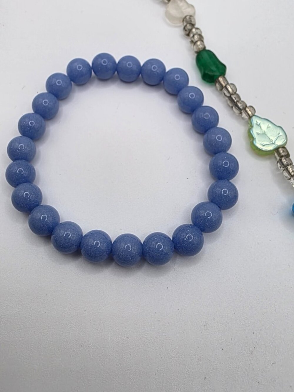Blue Green Glass Bead Necklace & Glow in the Dark Bracelet Set - Picture 3 of 4